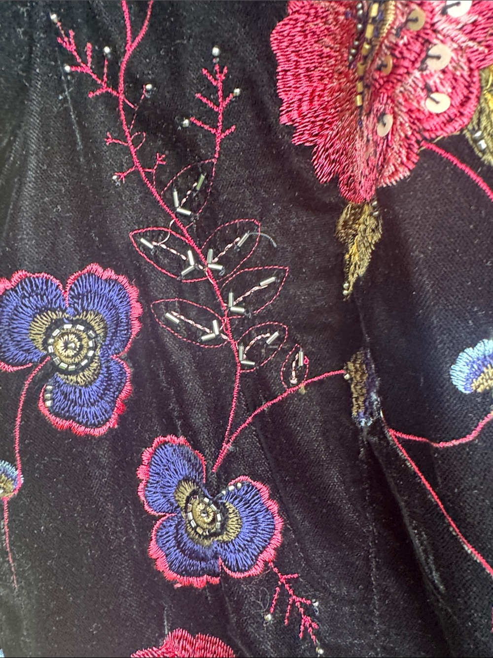 Anthropologie Black Velvet Blazer with Pink & Blue Floral Embroidery - Picture 4 of 6